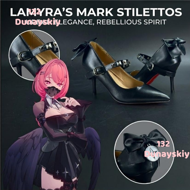 Sneaker Zone - 黒のリボンスタッズ付き赤底ハイヒール 8.5 センチメートルゼンレスゾーンゼロラミエルコスプレ靴カーニバルハロウィンアクセサリー