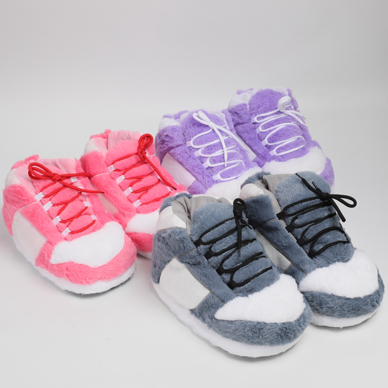 Sneaker Care Set - 暖かいプラッシュスニーカースリッパ、トレンディな滑り止めファー付きソフトハウスシューズ、ふわふわユニセックス快適ホームスライド、フリーサイズ、室内用