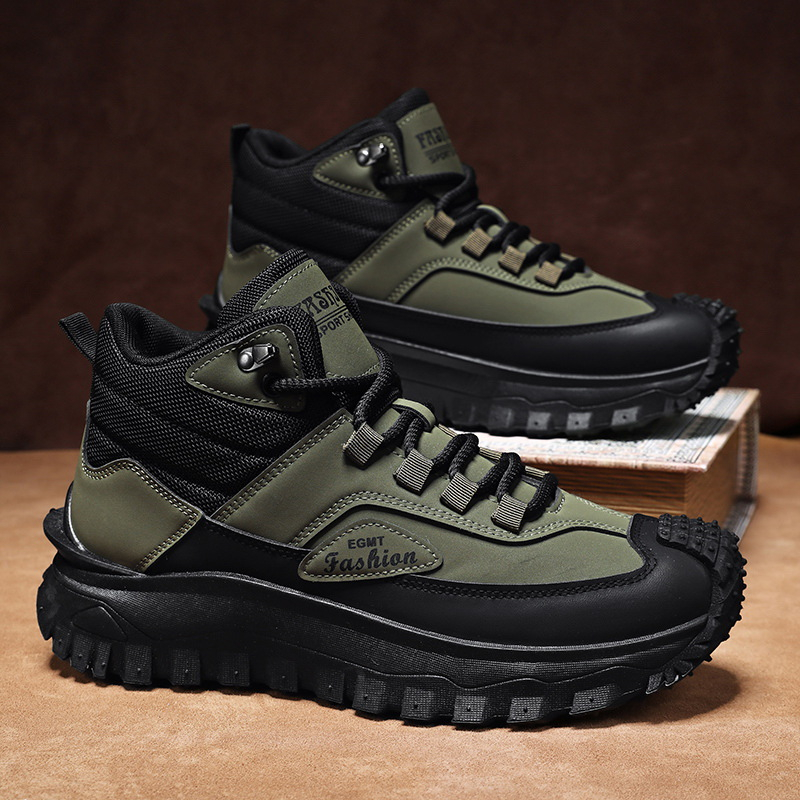 メンズ黒白ミッドトップハイキングブーツ防水レザー プラットフ - Sneaker Zone のレビューと価格