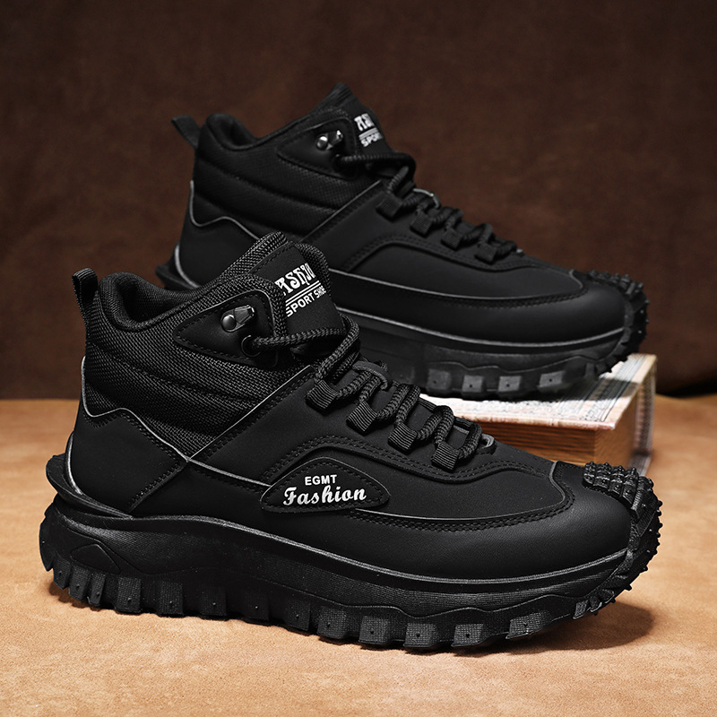 メンズ黒白ミッドトップハイキングブーツ防水レザー プラットフ - Sneaker Zone のレビューと価格