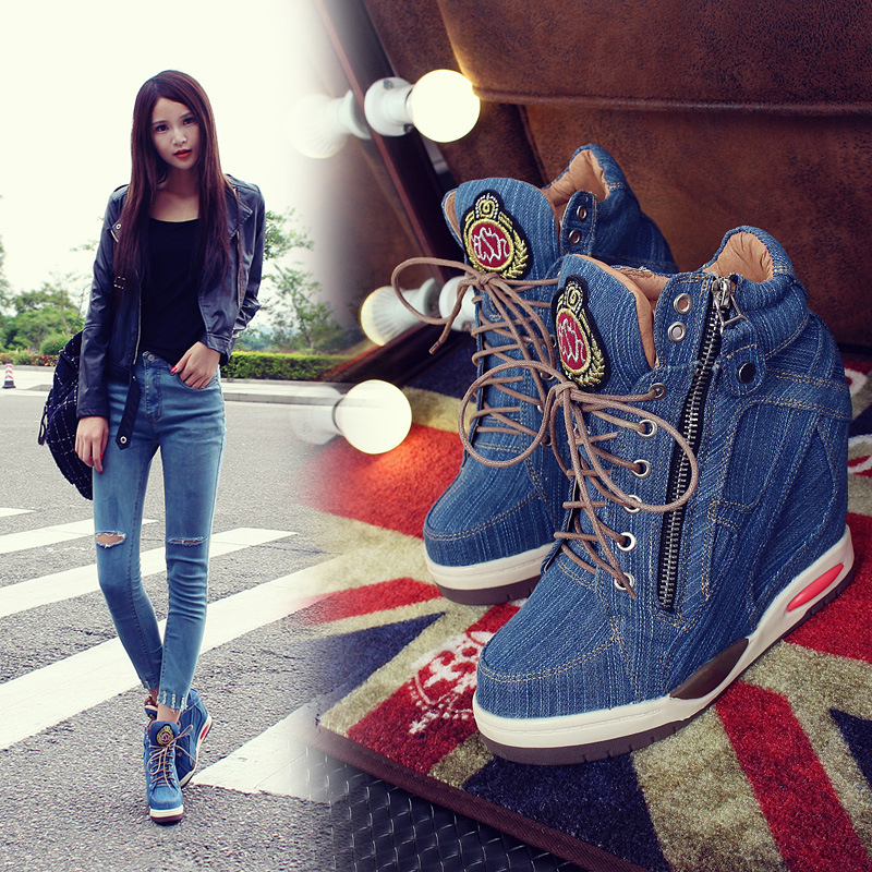 女性用ハイヒールデニムスニーカー,ラージサイズ,プラットフォ - Sneaker Zone のレビューと価格