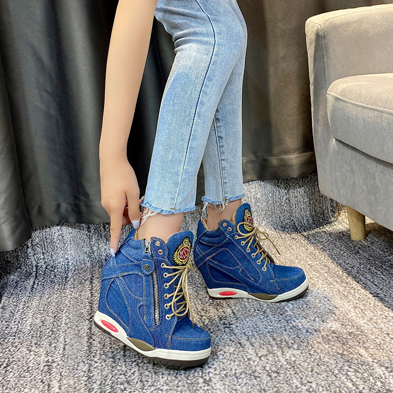 女性用ハイヒールデニムスニーカー,ラージサイズ,プラットフォ - Sneaker Zone のレビューと価格